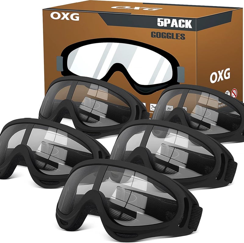 OXG Store 5 أزواج من نظارات الدراجات النارية للشباب والرجال والنساء، نظارات ATV للتزلج مضادة للأشعة فوق البنفسجية ومقاومة للغبار والرياح تناسب الخوذة - Image 1
